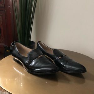 Tuxedo black patent loafers